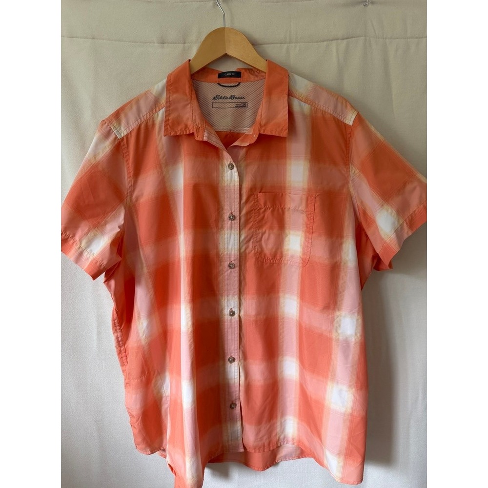 Eddie Bauer Travex Short Sleeve Plaid Hiking Shirt Quick-Drying Orange Women 2XL